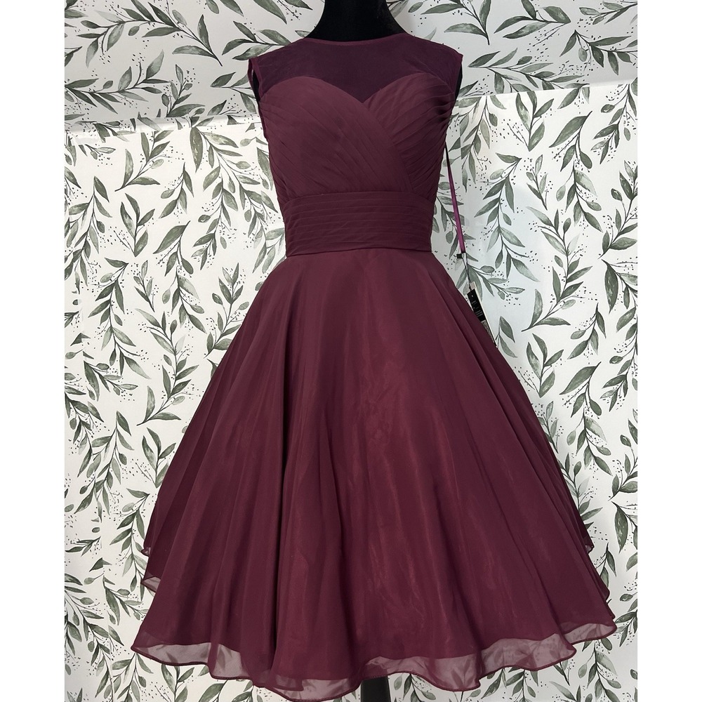 Wedtrend Burgundy Chiffon Cocktail Dress Size 2 Bridesmaids Formal Prom NWT Chic
